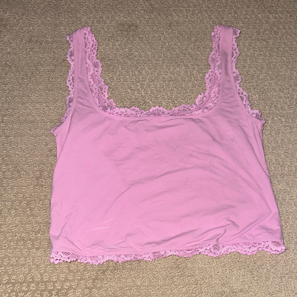 SKIMS Pink Lace-Trim Tank Top